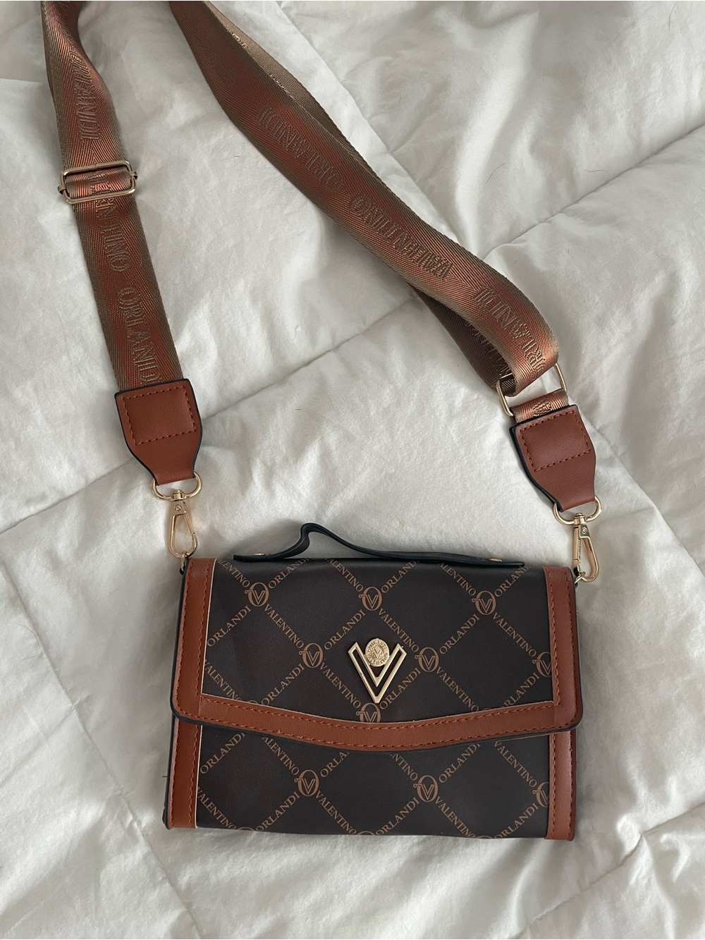 Valentino Orlandi Brown and Black Logo shoulder strap purse